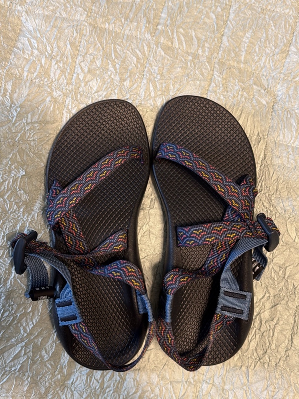 Chaco Women's/Unisex Black/Blue Sandals with Multicolor Webbing